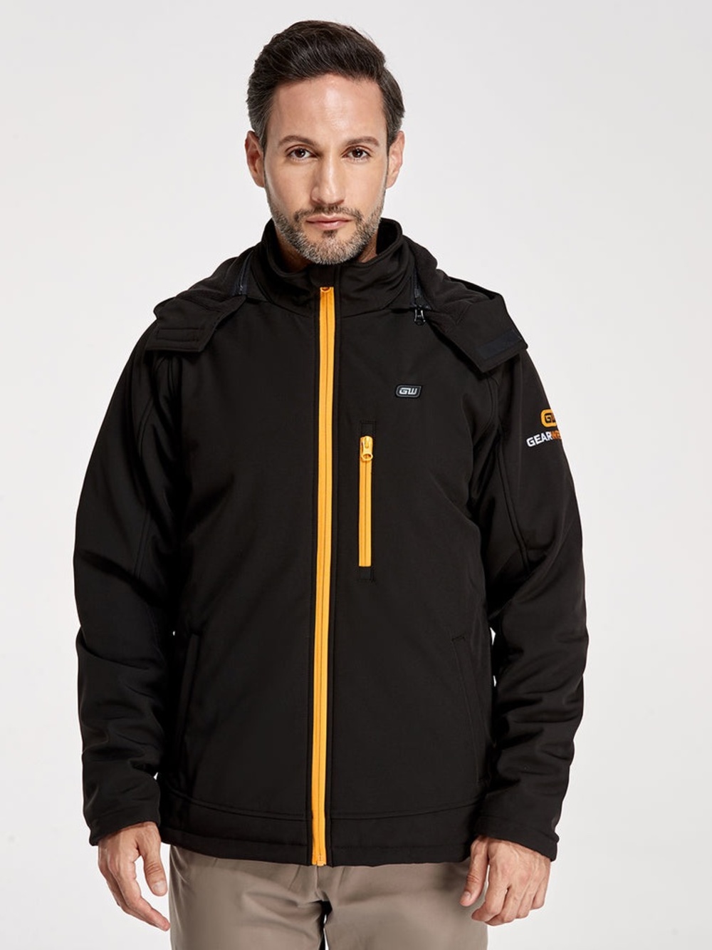 Ororo Gearwrench Heated Hooded Jacket + Battery Men LG Black/Orange Zipper NEW!!